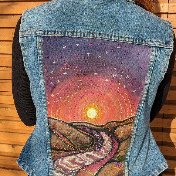 Handpainted / Handstitched Denim Vest - Picture 2 of 8